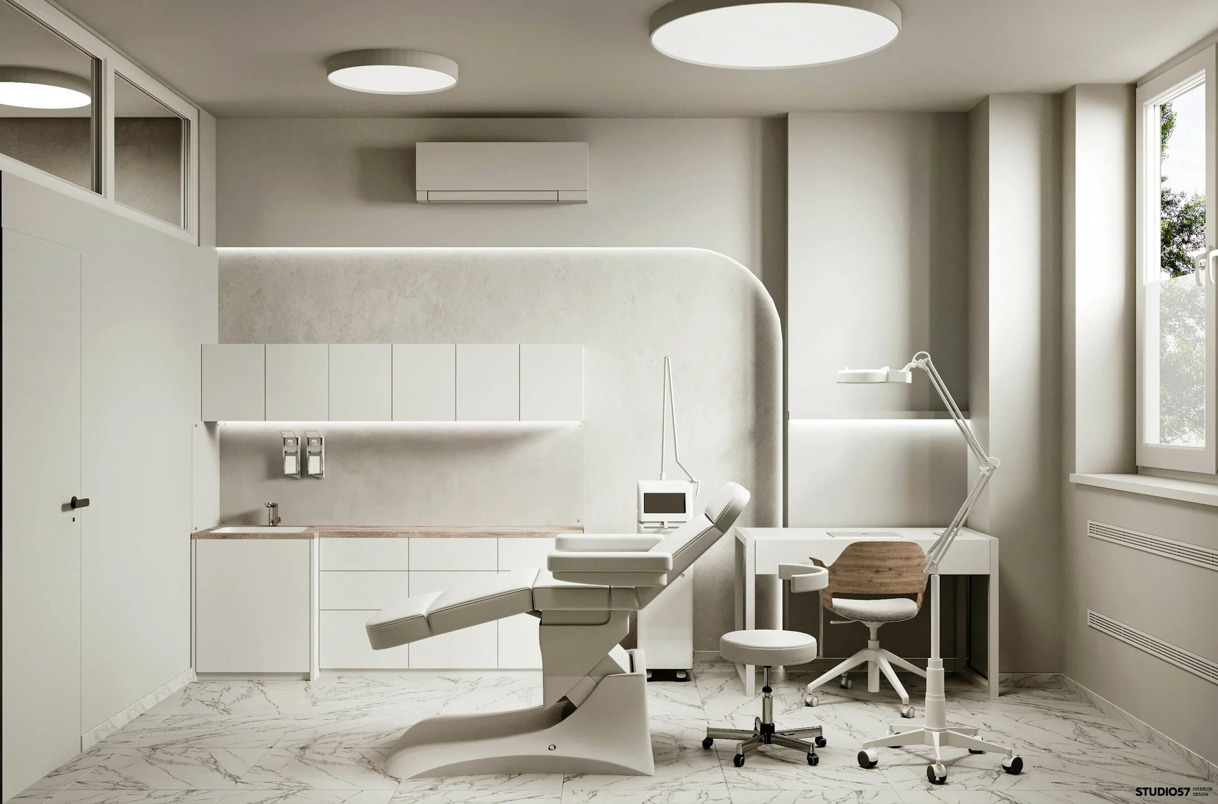 Modern, calm dental treatment room at Dentora